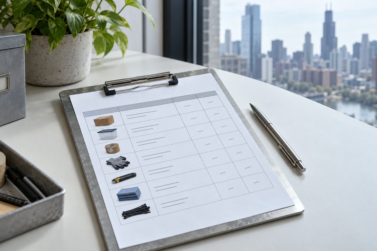 Store inventory manifest sheet held on an aluminium clipboard on a desk